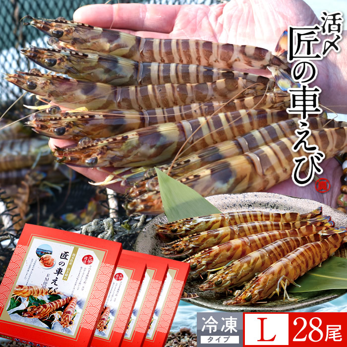 車海老 天草［活〆冷凍］大L 28尾［7尾入250g×4P］車エビ 刺身 焼き フライ 熊本県 養殖 クルマエビ 島育ち 匠の車えび 直売所 旬 食べ方 塩焼き［産直食品ギフト］