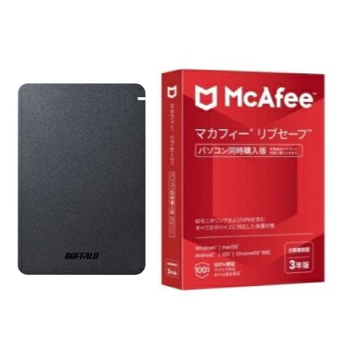 バッファロー BUFFALO HD-PGF1.0U3-BKA ブラック ポータブルHDD 1TB USB3.1 Gen1 /3.0/2.0接続 耐衝撃 + マカフィー リブセーフ 3年 同時購入版