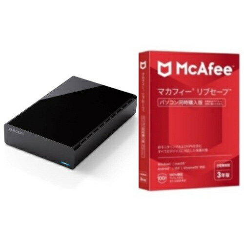 エレコム ELECOM ELD-HTV060UBK ブラック 外付けハードディスク 6TB ﾌｧﾝﾚｽ静音設計 ﾗﾊﾞｰﾌｯﾄ付 + マカフィー リブセーフ 3年 同時購入版