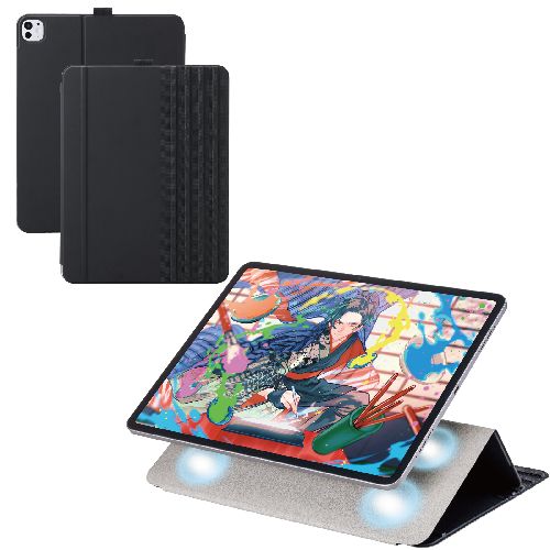 エレコム(ELECOM) TB-A25PLWVDBK ブラック iPad Pro ケース 13インチ M4 マグネット着脱フラップ 8段階角度調節 スタンド オートスリープ機能