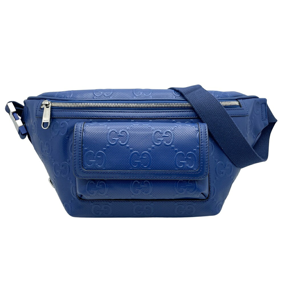 【中古】 GUCCI (グッチ) 645093 GGエン雇い主 三尺帯御徒面子 青碧 なめし革 青 上半身御徒面子 酉の方角御徒面子 メンズ 【USED-AB】