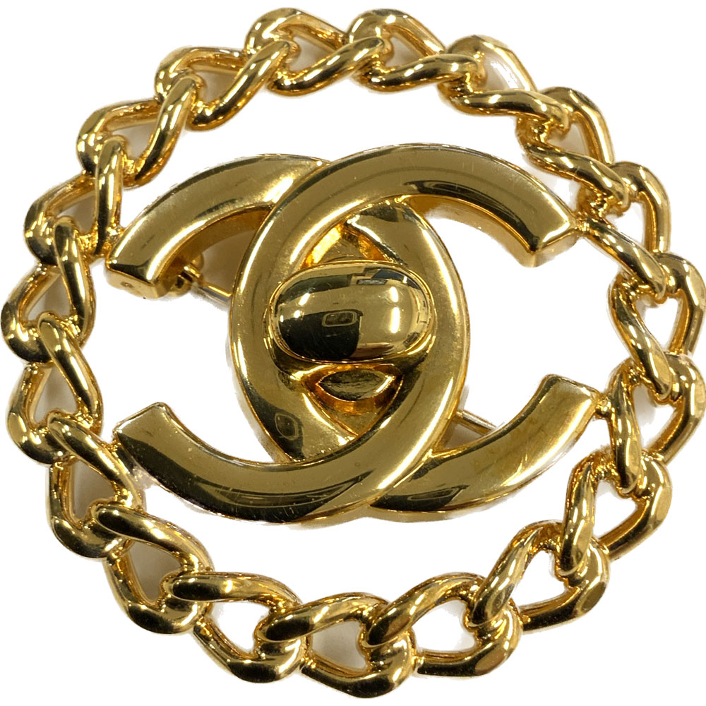【中古】CHANEL（シャネル）　ココマーク　ターンロックブローチ　ゴールド　CCマーク　ファッション　円形　チェーンモチーフ　レディース　アクセサリー【USED-A】