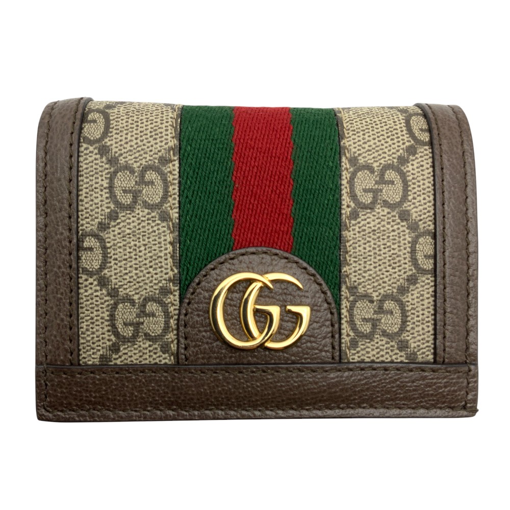 【中古】GUCCI（グッチ） 523155 オフィディア GGスプリーム ミニウォレット GGロゴ グリーン×レッド ブラウン ベージュ ウェブストライプ メンズ レディス ゴールド金具 【USED-A】