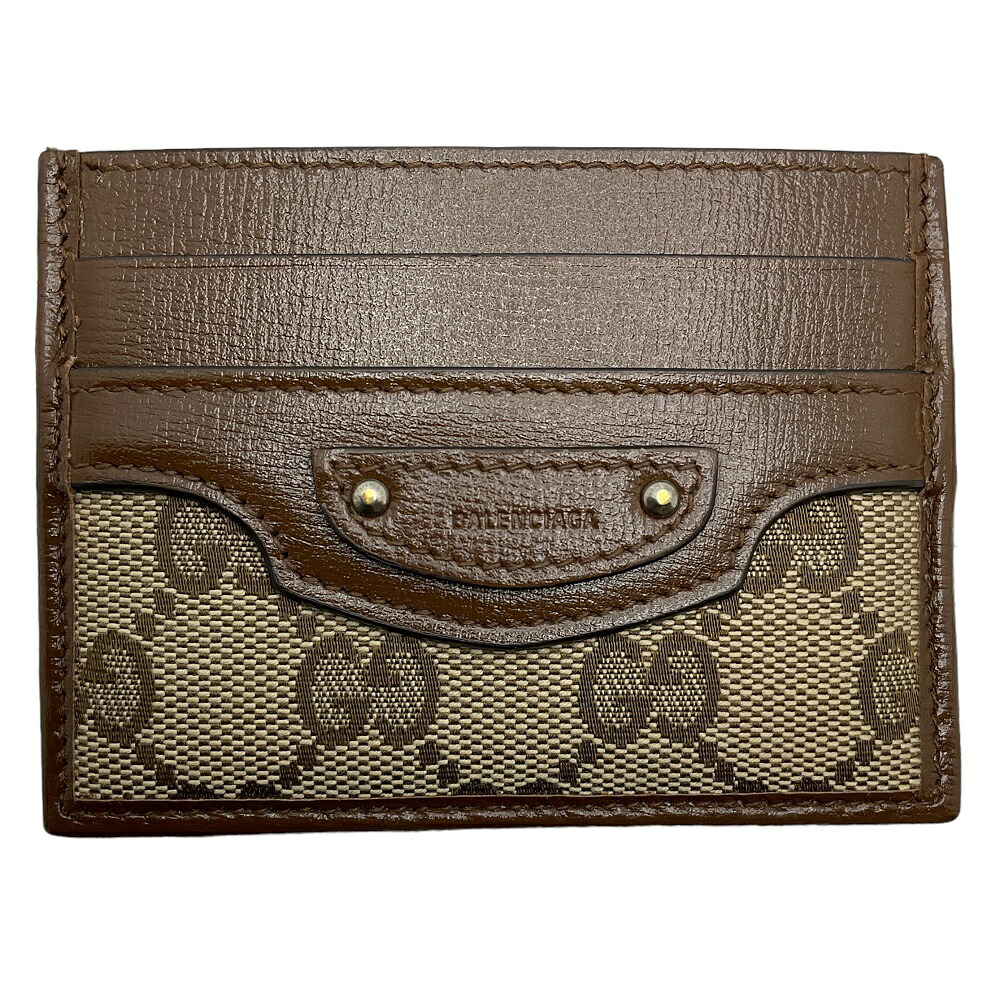 【中古】GUCCI（グッチ）681709 GGキャンバス×レザー GUCCI×BALENCIAGA グッチ×バレンシアガ ザ ハッカープロジェクト カードケース カード入れ 名刺入れ パスケース GG柄 ブラウン系 ベージュ系 メンズ レディース【USED-AB】