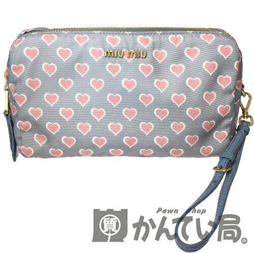 楽天市場 中古 Miu Miu ミュウミュウ 5ne457 ハート柄ポーチ ライトブルー ライトピンク メイクポーチ 化粧ポーチ ポーチ 小物入れ 未使用品 質屋かんてい局ec店