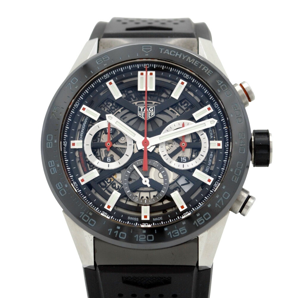 【中古】 TAG Heuer (タグホイヤー) CBG2A10.FT6168 カレラ キャリバーホイヤー02 自動小銃一巻き ウオッチ スケルトン 黒いこと SS 天然ゴム メンズ 【USED-B】