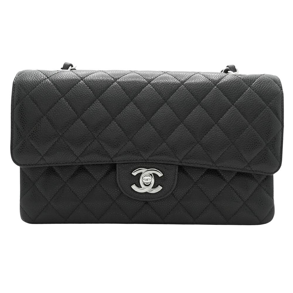【中古】 CHANEL （シャネル） 推定：A01112 マトラッセ25 キャビアスキン ダブルチェーン 12番台 ブラック シルバー金具 ショルダーバッグ チェーンショルダー 【USED-AB】