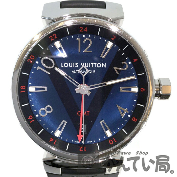 中古 Louis Vuitton ルイ ヴィトン Q1157 タンブール Gmt 腕時計 39mm 自動巻き デイト ブルー ステンレス ラバーベルト 革ベルト 替えベルト付き Ss メンズ Used A Filmsdeculfrancais Com