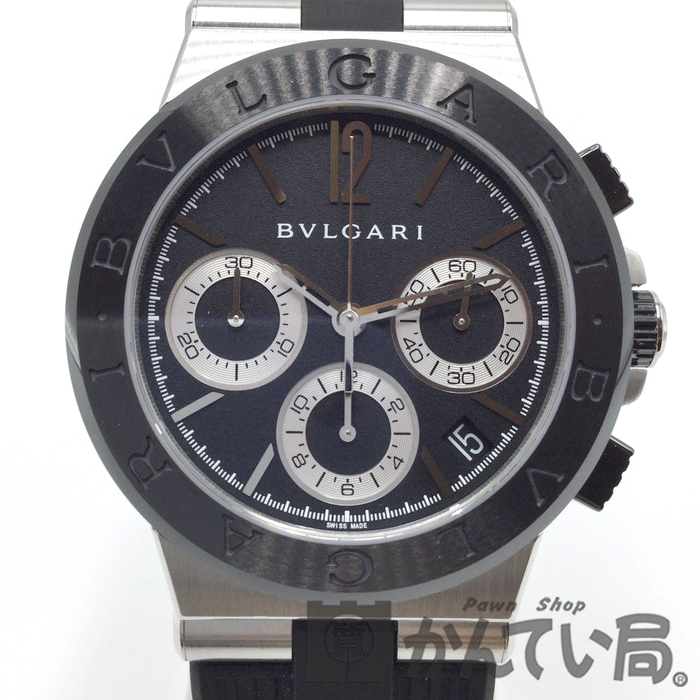 中古 Bvlgari ブルガリ ディアゴノ Dg37bscvdch 腕時計 自動巻き クロノグラフ デイト 黒文字盤 ブラック ラバーベルト 37mm ステンレス セラミック メンズ レディース Used A Novix Com