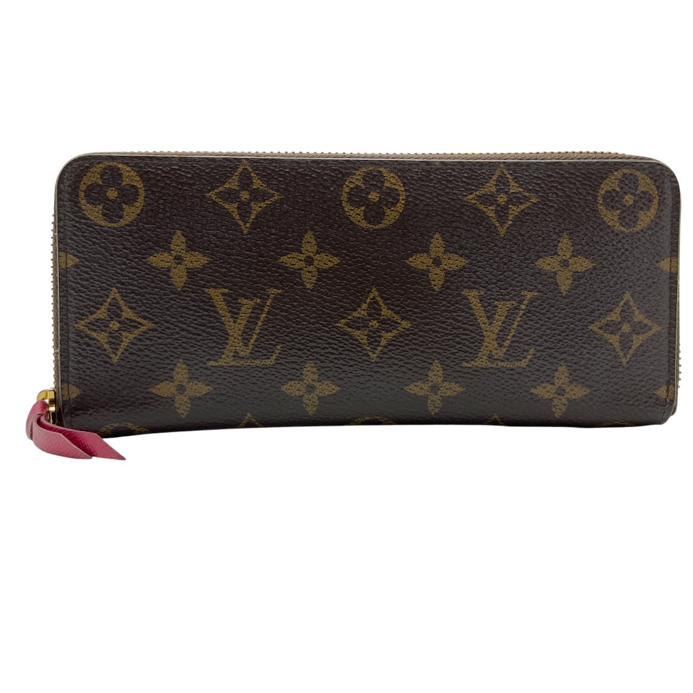 【中古】LOUIS VUITTON （ルイ・ヴィトン） M60742 ポルトフォイユ・クレマンス モノグラム 長紙入れ ラウンドジッパー 赤銅色 フューシャ さくら色 ゴールド金具 レディース 【USED-B】