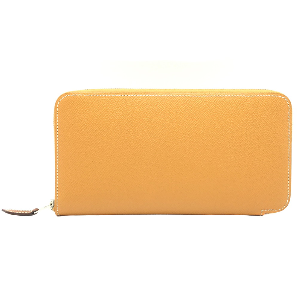 【中古】HERMES（エルメス）アザップロングシルクイン トフィー(推定) オレンジ系 A刻印 2017年頃 ヴォーエプソン(推定) シルク ラウンドファスナー 長財布 メンズ レディース【USED-ＡB】