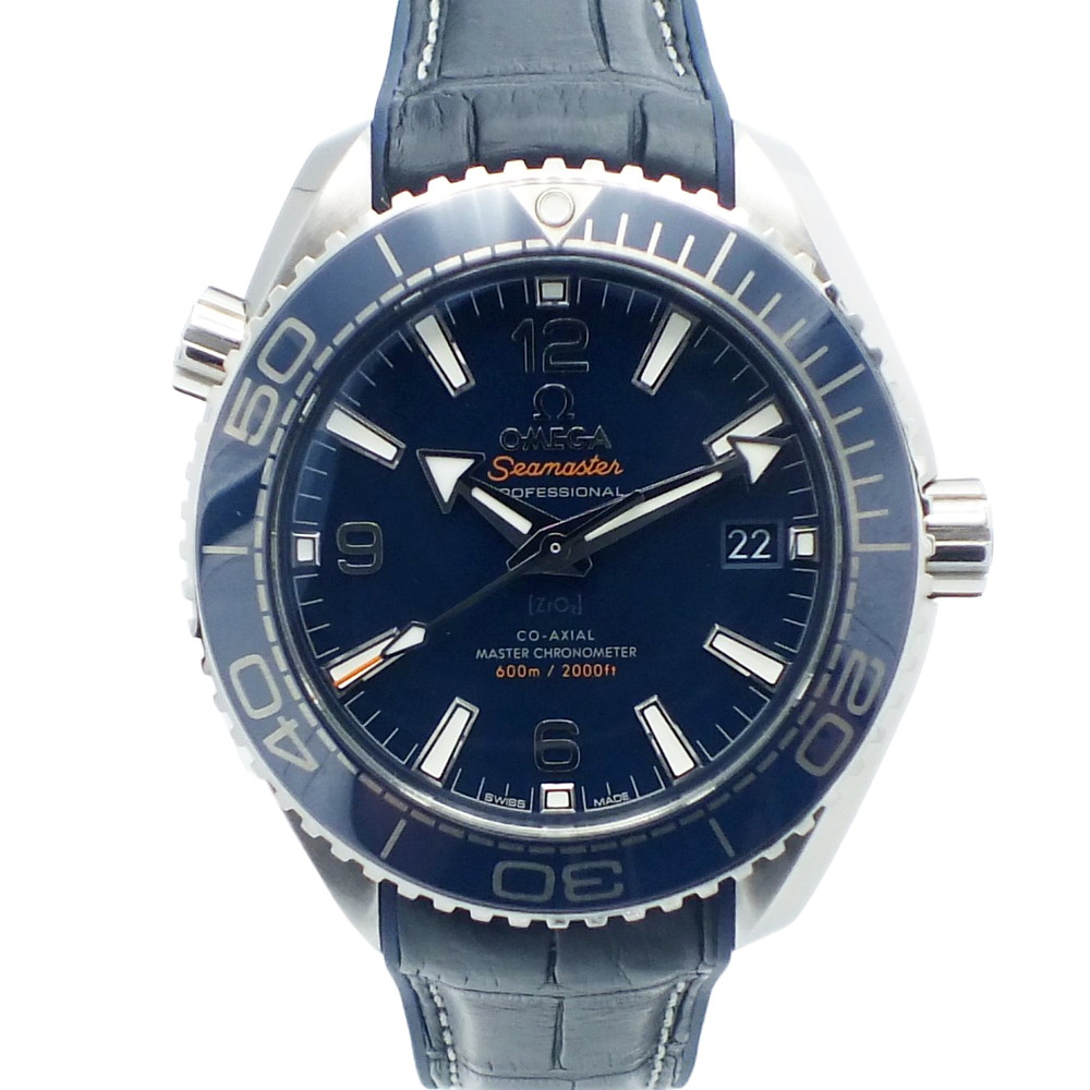 【中古】OMEGA（オメガ）215.33.40.20.001 シーマスター プラネットオーシャン 600M コーアクシャルマスター クロノメーター 自動巻き 600m防水 ネイビー文字盤 ステンレススティール ラバーライニング レザーストラップ メンズ ダイバーズ 腕時計 【USED-AB】