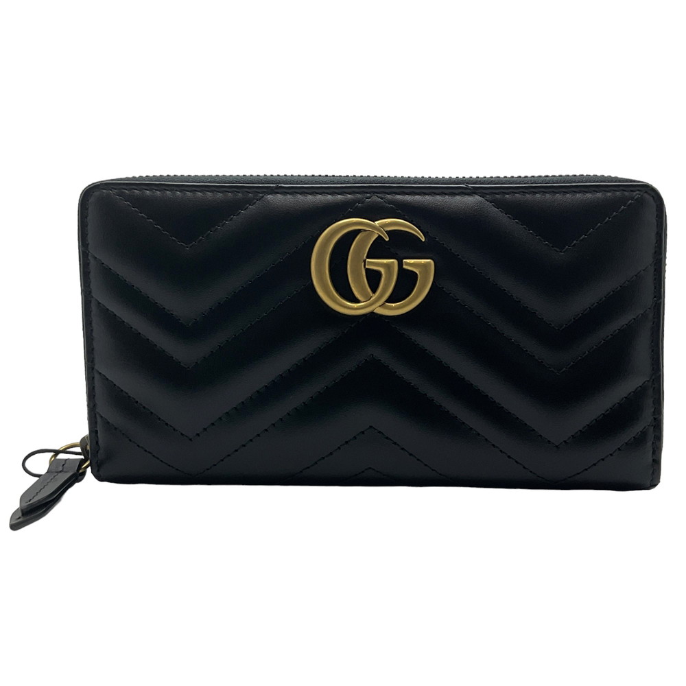 【中古】GUCCI（グッチ）443123 ダブルGGジップアラウンド ウォレット 長財布 レザー ブラック GGロゴ メンズ レディース【USED-S】