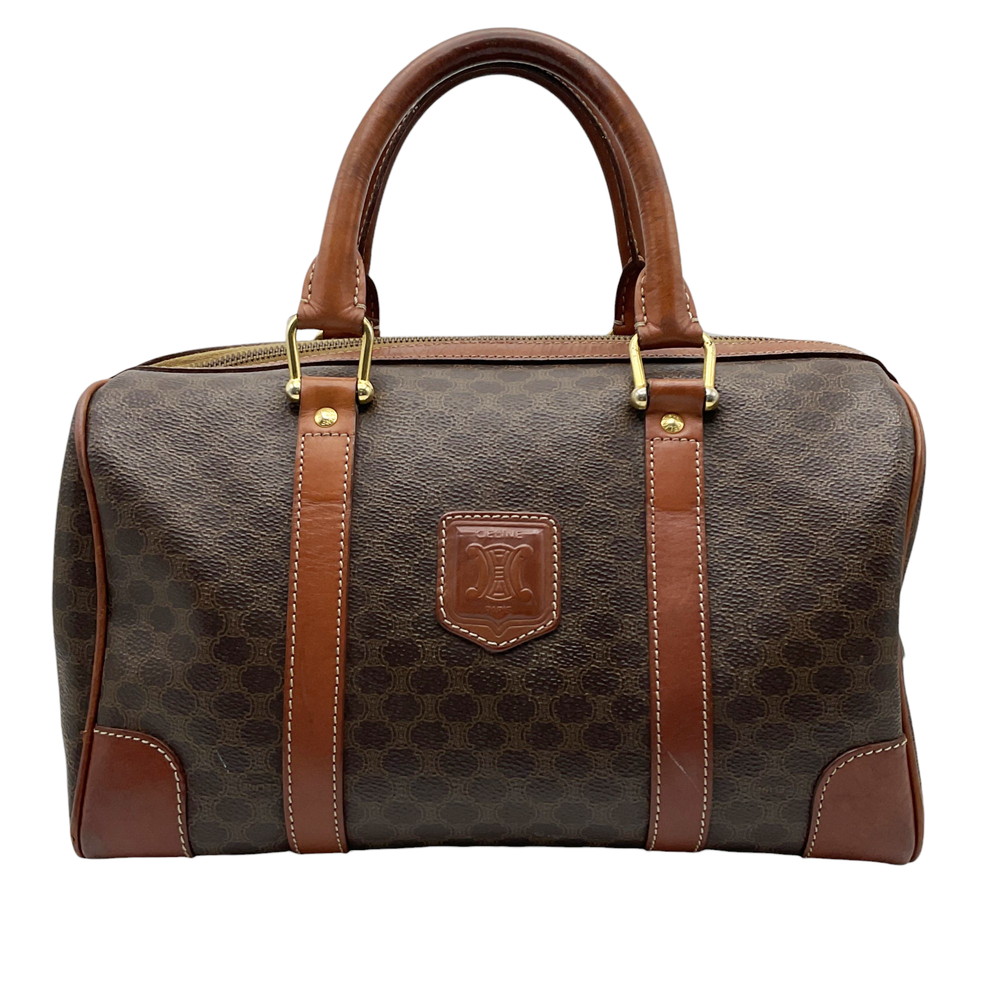 【美品】セリーヌ ハンドバッグ マカダム ゴールド金具 ロゴ レディース 茶 CELINE セリーヌ マカダム柄 2wayショルダーバッグ ブラウン