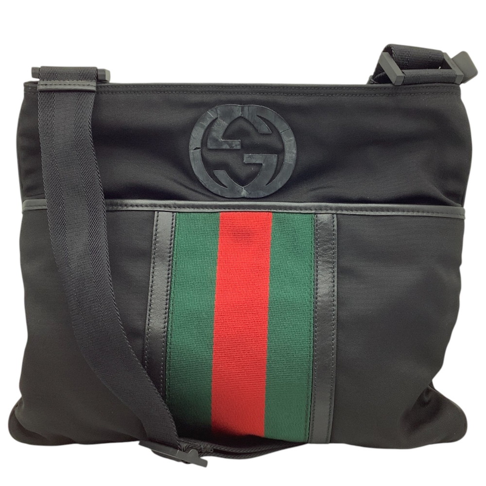 【中古】 GUCCI (グッチ) 181067 シェリー ウェビングライン ショルダーバッグ メッセンジャー 斜め掛け ブラック 黒 メンズ レディース 【USED-B】