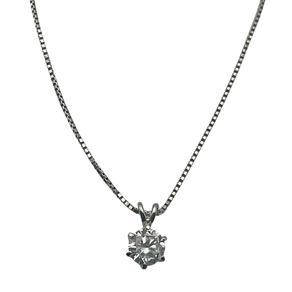 【中古】PT900/PT850 ダイヤモンドネックレス プラチナ 一粒ダイヤモンド 0.27Ct 約2.0g 約40.0cm ベネチアンチェーン レディース 6本爪【USED-AB】