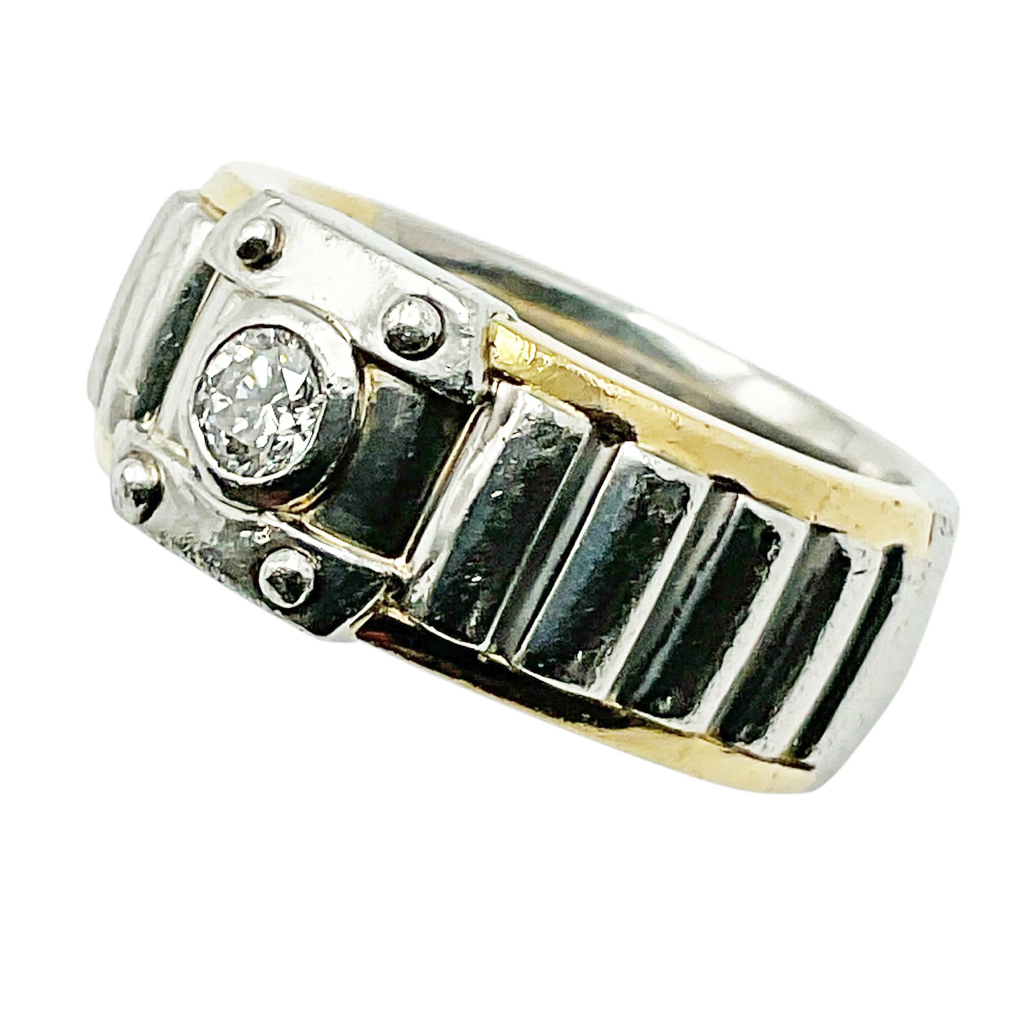 【中古】PT900/K18ダイヤモンドコンビリング メンズリング 約19.9g 約17号 ボリューム 幅広 プラチナ900 18金 ダイヤモンド 0.21CT【USED-B】