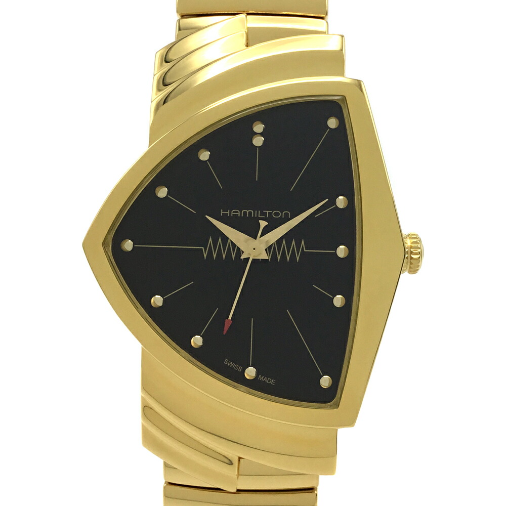 【中古】HAMILTON（ハミルトン）H24301131 Ventura Quartz メンズ 石英 ウオッチ 黒いこと ゴールド フレックス胴締め【USED-S】