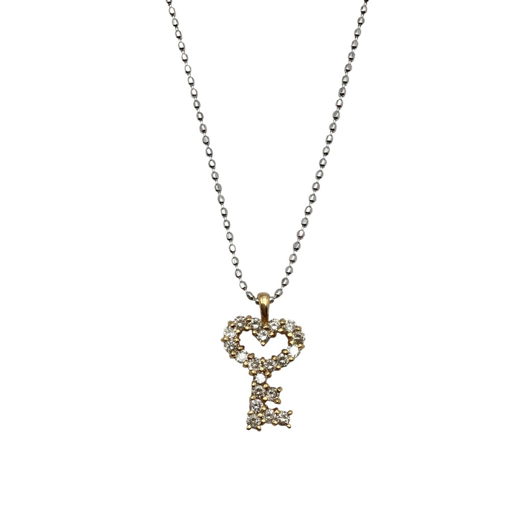 【中古】K18ホワイトゴールド/K18イエロ―ゴールドダイヤモンドネックレス 約40cm 約1.8ｇ 0.25ct ハート 鍵モチーフ レディース【USED-AB】