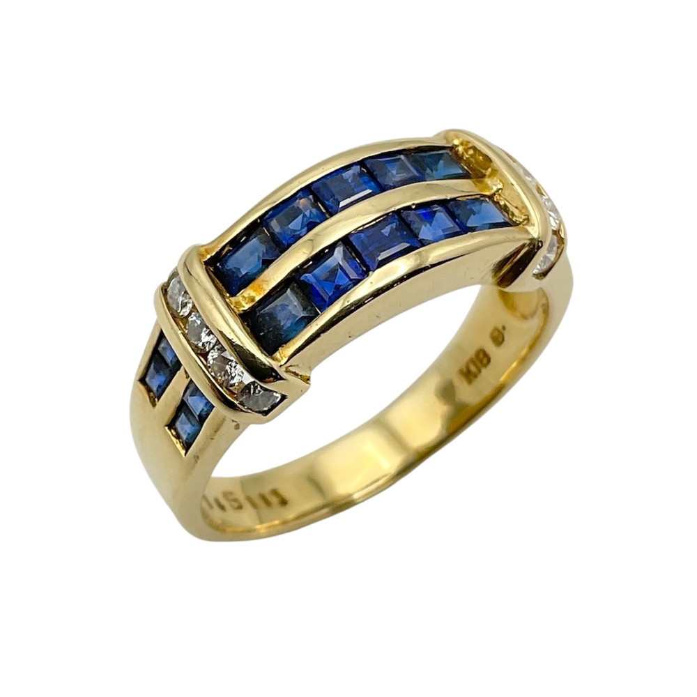 【中古】K18ブルーサファイヤ/ダイヤモンドリング S1.13ct D0.14ct 約9.5号 約4.1g レディース ファッションリング 【USED-AB】
