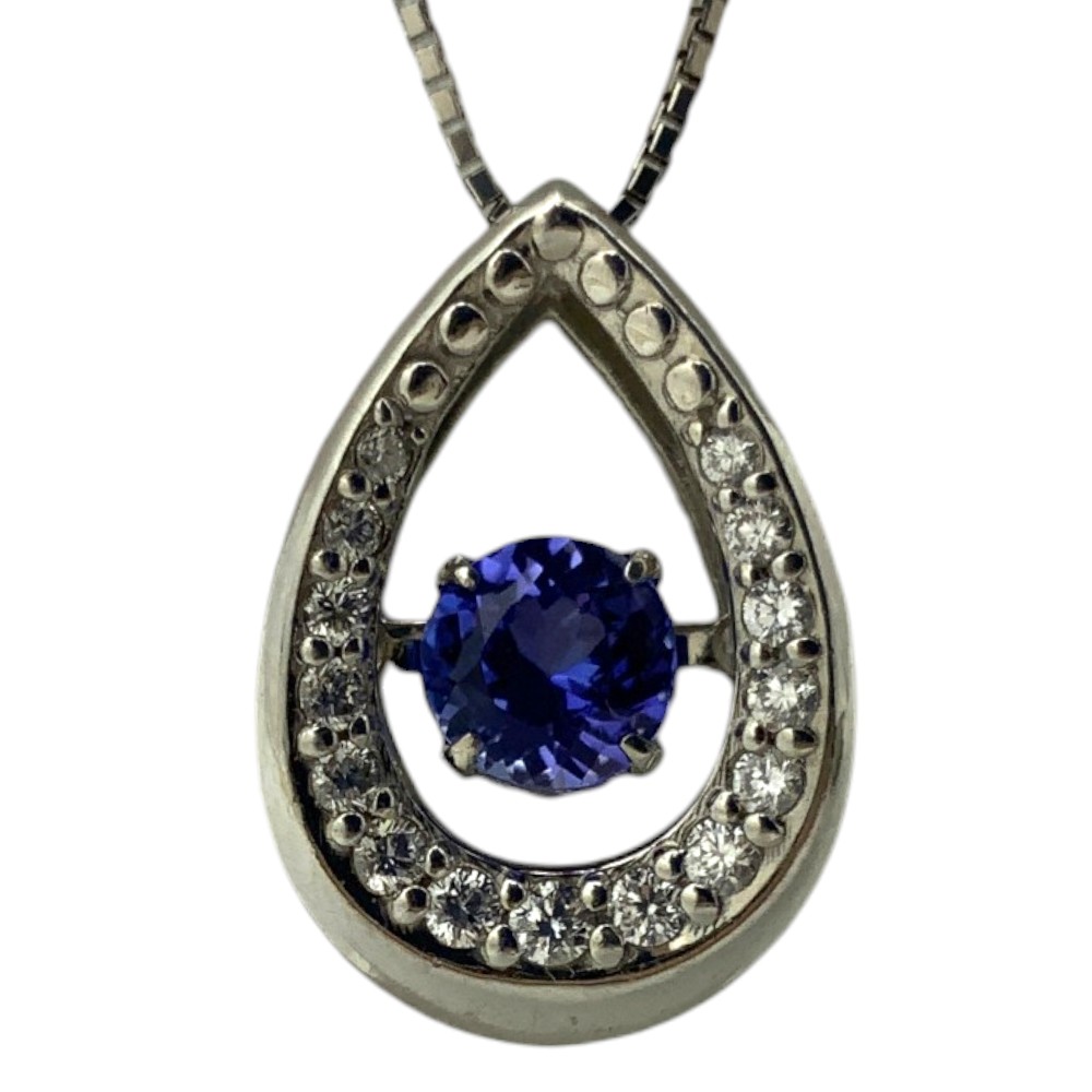 【中古】Pt900/Pt850タンザナイト・ダイヤネックレス 0.56ct 0.17ct 約4.9g 約44.5cm フリーチェーン ベネチアンチェーン 黝簾石 ブルーゾイサイト ダンシングネックレス 12月の誕生石【USED-A】｜質屋かんてい局EC店