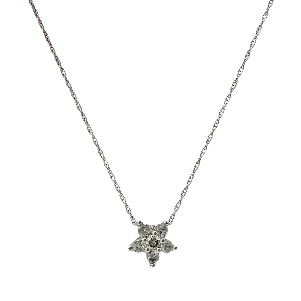 【中古】 K10WG ダイヤモンド ネックレス ラウンドブリリアンカット 0.30ct 刻印 約0.8g 約40cm スクリューチェーン 天然ダイヤモンド レディース 鑑別書 【USED-B】｜質屋かんてい局EC店 15,696円