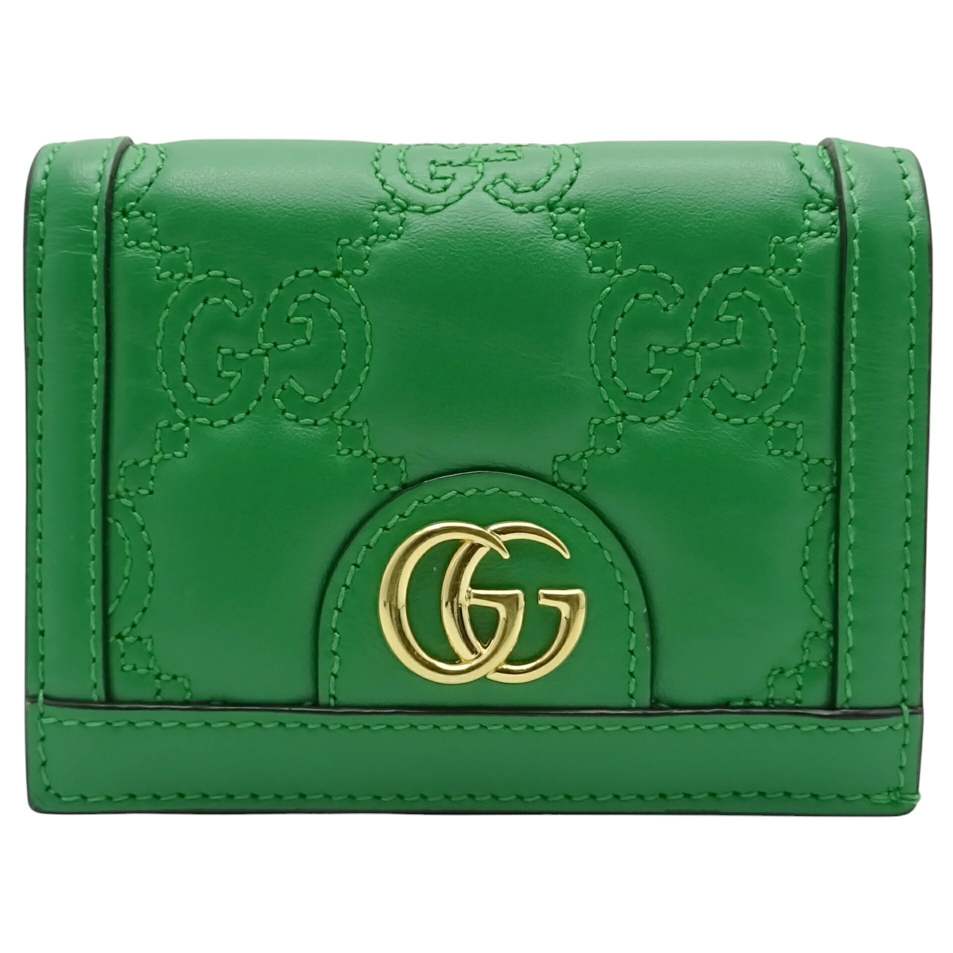 【中古】 GUCCI (グッチ) 723786 GGマトラッセ 歌留多入れもの ウォレット 二つ折り ミニ紙入れ パウダーコンパクト 御釣り入れ なめし革 緑であること 緑 ゴールド金具 レディース メンズ 【USED-AB】