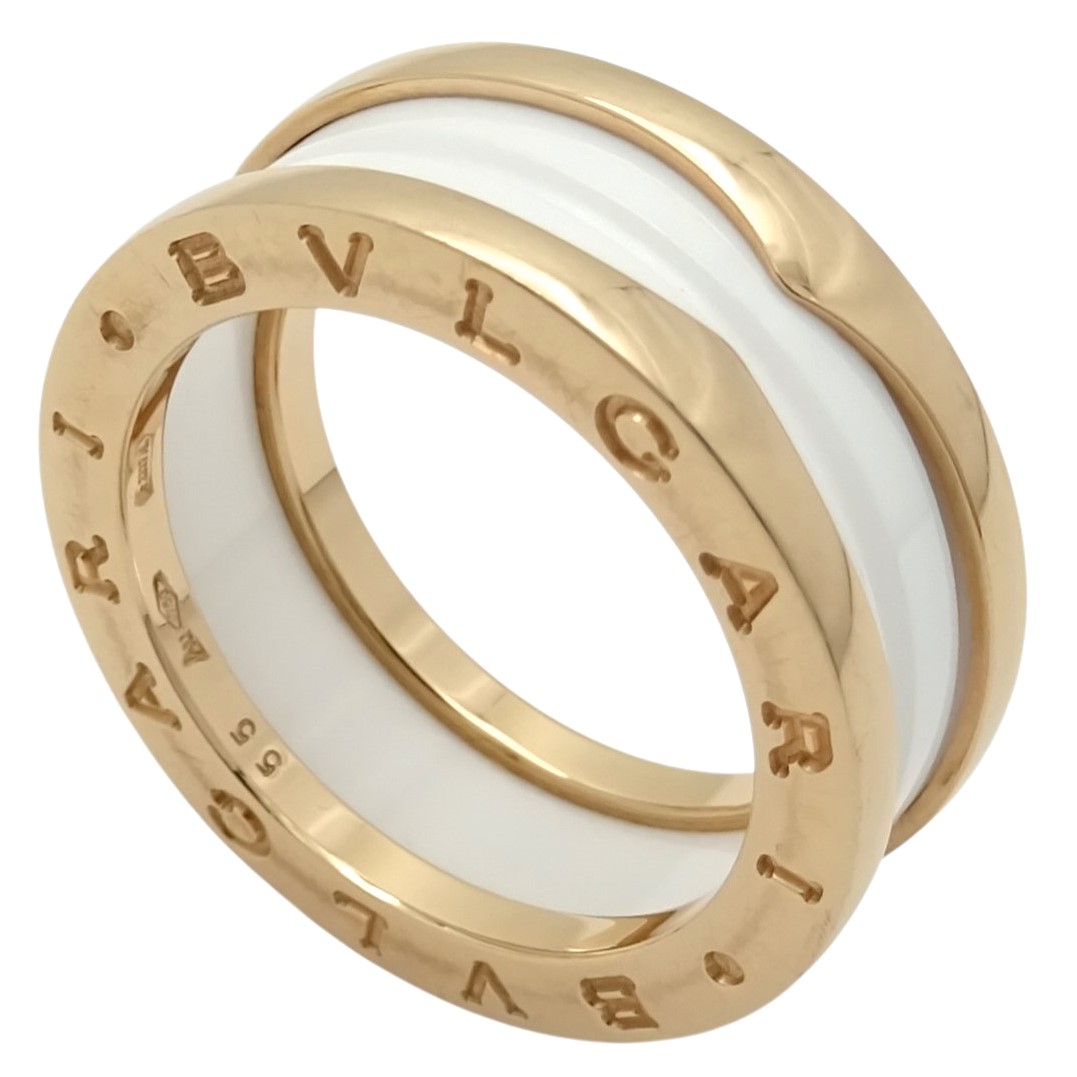 【中古】 BVLGARI (ブルガリ) B-Zero1 ビーゼロワン 2バンド リング AN855964 #55 約14号 約8.9g K18PG 750 ピンクゴールド ホワイト セラミック レディース 指輪 【USED-AB】|質屋かんてい局EC店
