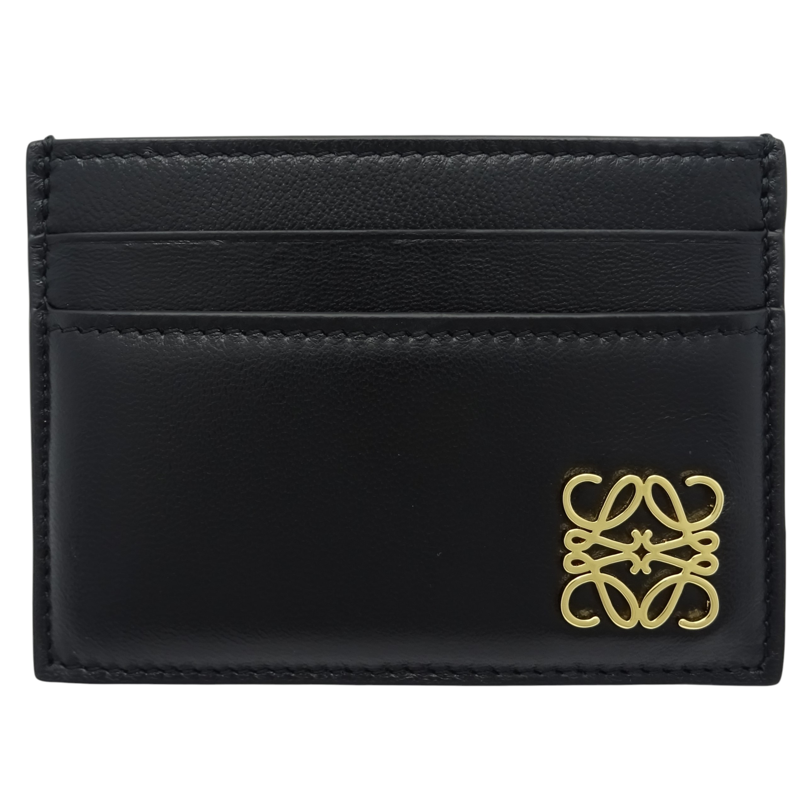 【中古】LOEWE（ロエベ）C821322X01 パファー アナグラム プレーン カードホルダー 名刺入れ カードケース ブラック ゴールド金具 メンズ レディース 【USED-SA】