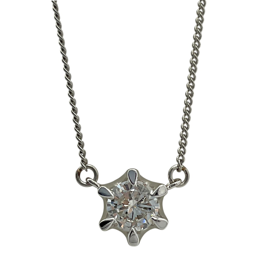 【中古】 Pt850 ダイヤモンドネックレス プラチナ 0.41ct 約41cm 一粒 6本爪 シルバー シンプル レディース【USED-AB】｜質屋かんてい局EC店