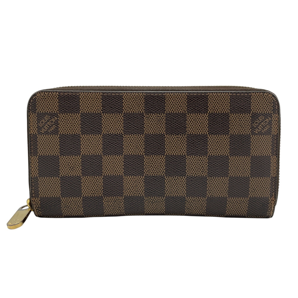 【中古】 LOUIS VUITTON (ルイ・ヴィトン) N41661 ジッピーウォレット ダミエ エベヌ 長紙入れ ラウンドジッパー 赤銅色 ゴールド金具 帆布なめし革 メンズ レディース【USED-B】