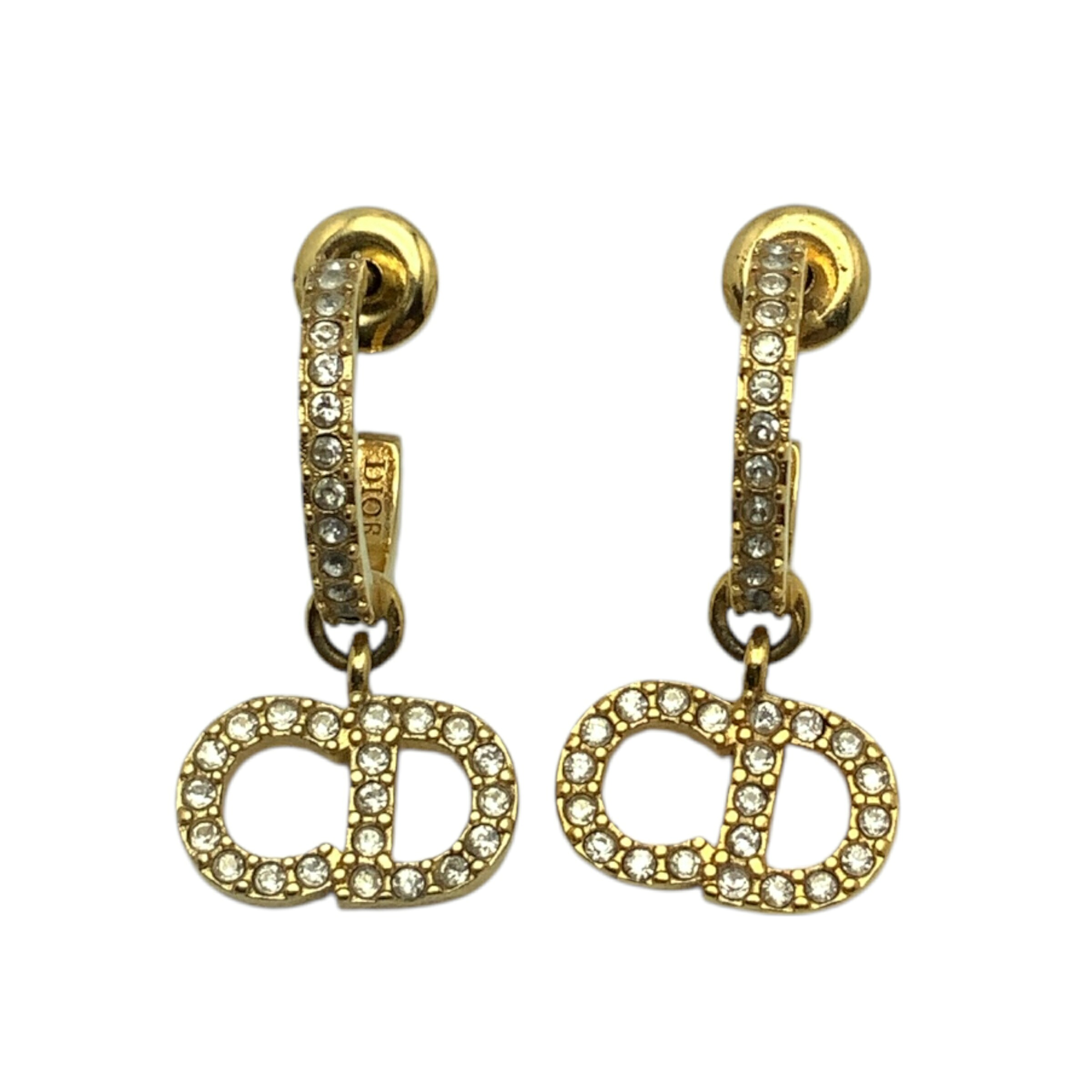 【中古】Christian Dior（クリスチャンディオール）Clair D Luneピアス クレールディーリュヌピアス CDシグネチャー シルバートーンクリスタル ゴールドトーンメタル プッシュクラスプ レディース E1740CDLCY＿D301 【USED-AB】｜質屋かんてい局EC店