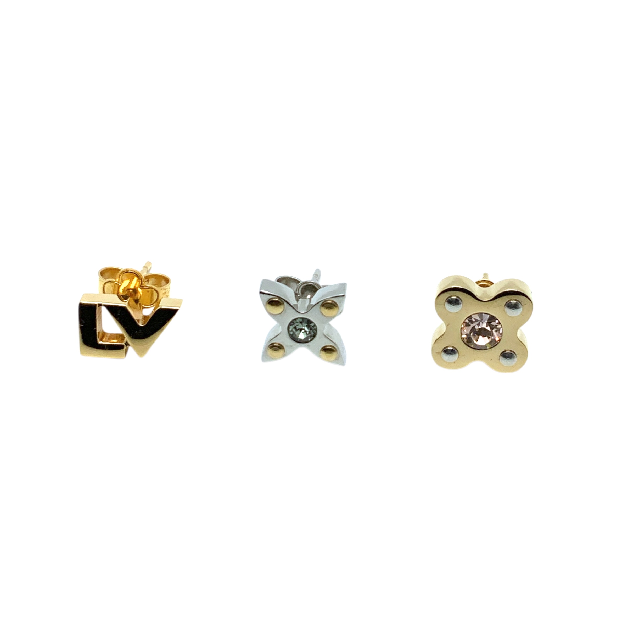 【中古】LOUIS VUITTON（ルイ・ヴィトン）M66801  ブックル  ドレイユ  ラブレターズPM  ピアス  ロゴタイプ3個仕掛ける   GP  ゴールド系  しろがね色系  伝達ルート石ころ【USED-B】