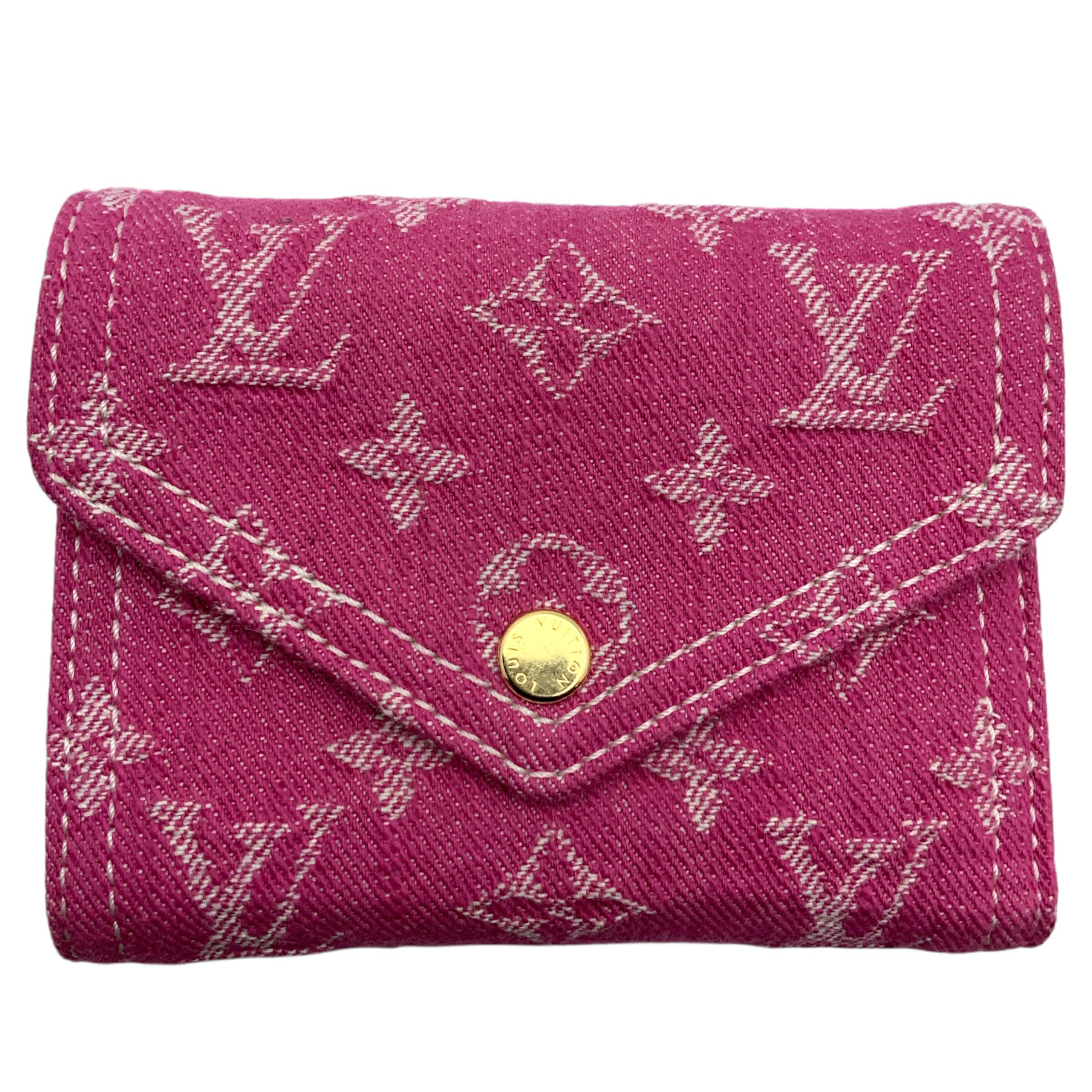 【中古】LOUIS VUITTON（ルイ・ヴィトン）M27707  ポルトフォイユ・ビィクトリーヌモノグラムデニム  三つ折り銭入れ  サクラ色  ゴールド金具  レディース  【USED-AB】