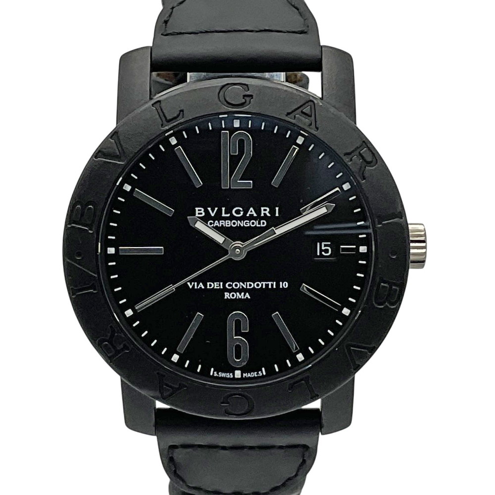 【中古】BVLGARI（ブルガリ）BBW40CGLD/BB40CL ブルガリブルガリ カーボン ブラック ゴールド 革ベルト 自動巻き メンズ 腕時計【USED-B】