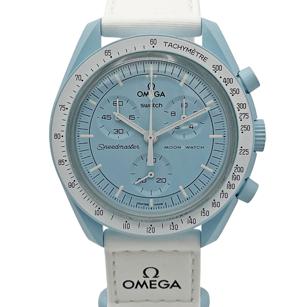 【中古】Swatch（スウォッチ）× OMEGA（ゼロ） S033L100 MISSION TO URANUS BIOCERAMIC MOONSWATCH寄せあわせ スピードマスターミッショントゥ ウラヌス  淡彩青碧文字記号盤 バイオ陶芸 石英 ウオッチ 【USED-A】