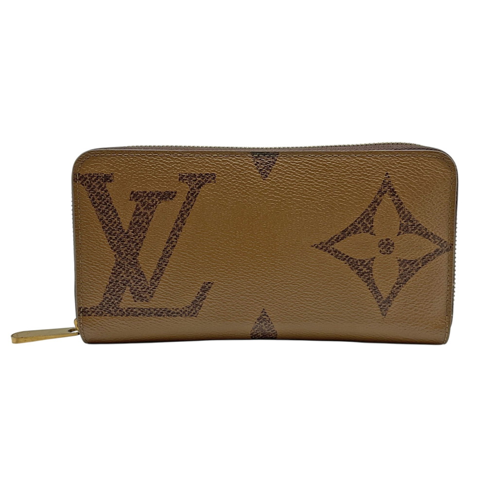 【中古】 LOUIS VUITTON (ルイ・ヴィトン) M69353 ジッピーウォレット モノグラム ジャイアント リバース 長財布 ラウンドファスナー RFID ブラウン ゴールド金具 キャンバスレザー 札入れ レディース メンズ 【USED-AB】