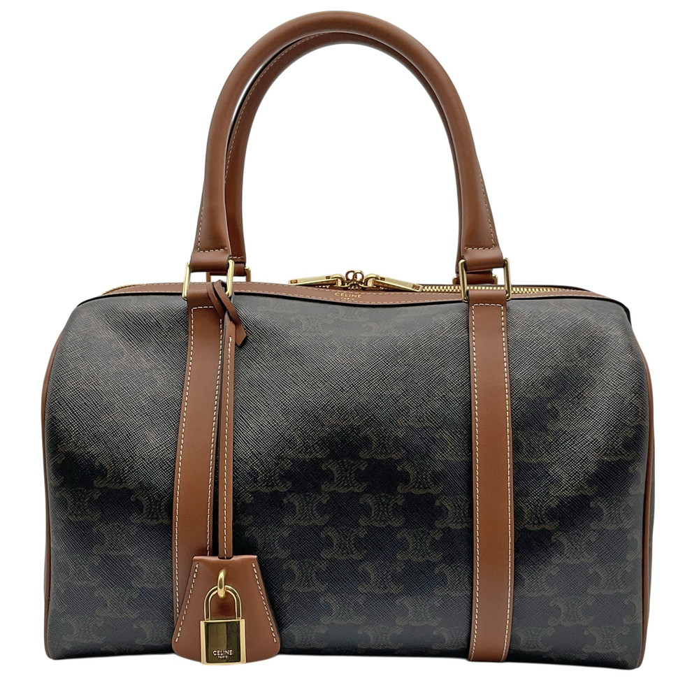 【中古】 CELINE (セリーヌ)  トリオンフ ボストンバッグ 190372CAS.04LU マカダム柄  なめし革 赤銅色 タン ゴールド金具 レディース 2WAY【USED-A】