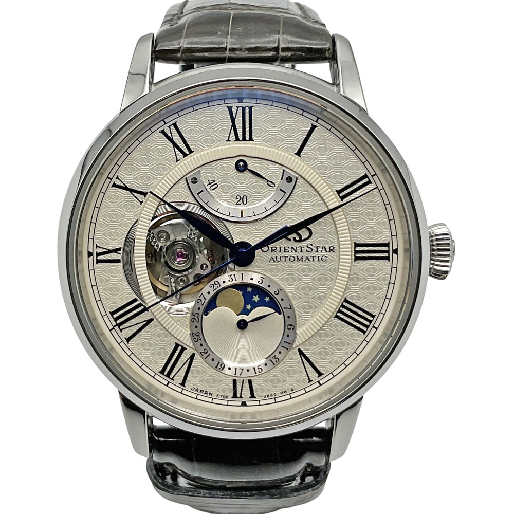 【中古】ORIENT STAR （オリエントスター）RK-AM0007S/F7X6-UAC0 オリエントスター メカニカルムーンフェイズ 500本限定モデル 自動巻き 41ミリ クラシックコレクション メンズ時計 革ベルト【USED-AB】｜質屋かんてい局EC店
