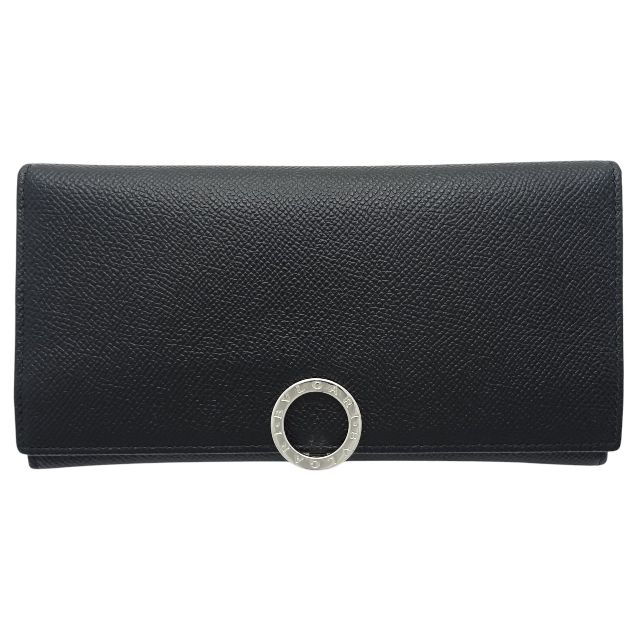 【中古】BVLGARI (ブルガリ) 30412 ブルガリブルガリ ロゴクリップ 長財布 二つ折り かぶせ蓋 ブラック 黒 シルバー金具 メンズ レディース 【USED-AB】