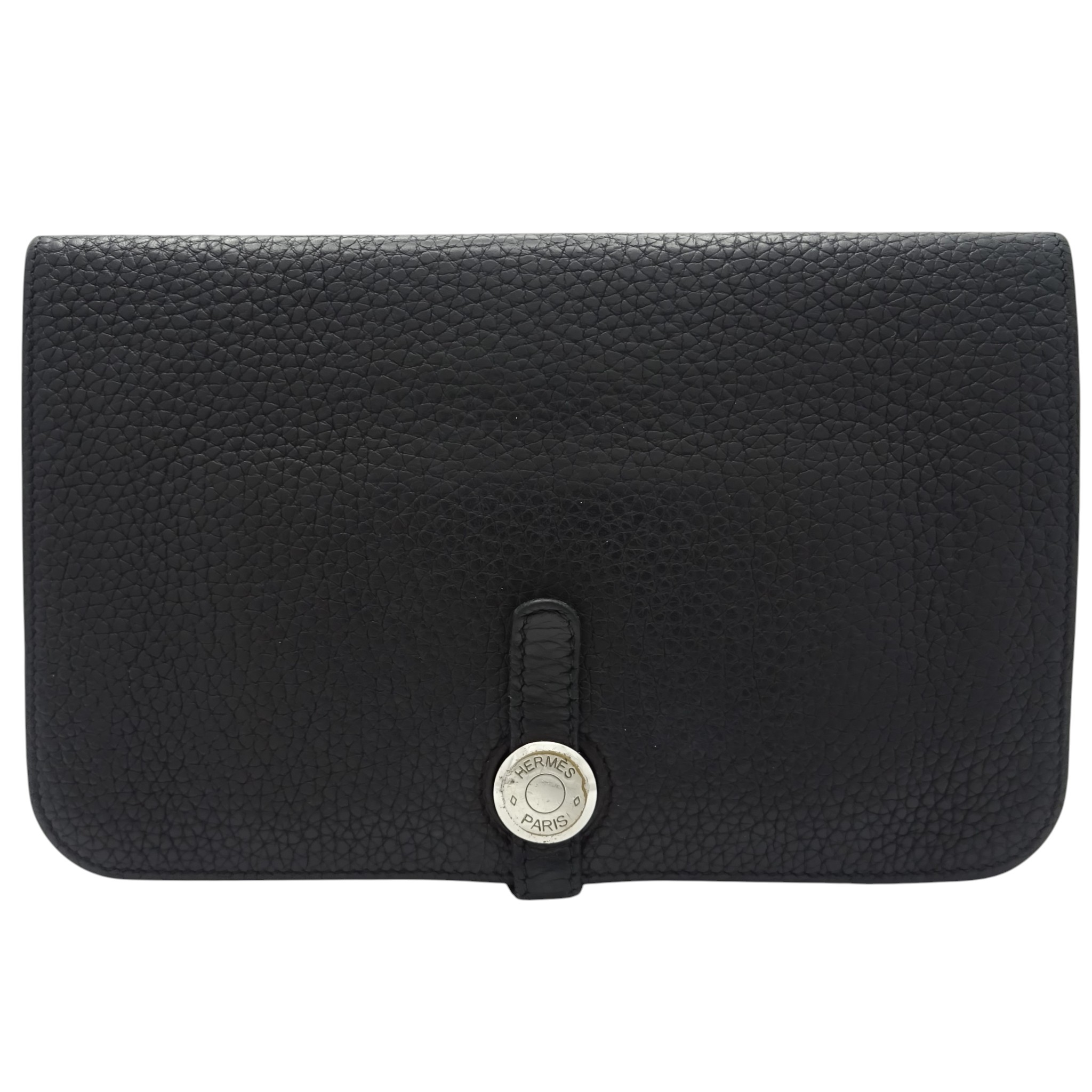 【中古】HERMES (エルメス) ドゴン 二重奏 GM 目じるし曖昧模糊たる 長紙入れ 黒いこと ノワール しろがね色金具 なめし革 メンズ レディース 【USED-B】