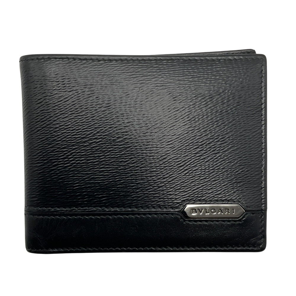 【中古】BVLGARI（ブルガリ）280891 2つ折り財布 コンパクト ウォレットブラック レザー メンズ レディース【USED-Ｂ】
