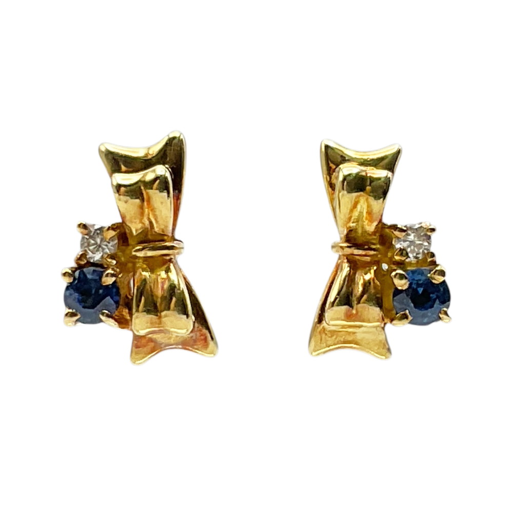【中古】K18サファイア ダイヤモンドピアス リボンモチーフ サファイア0.08ct ダイヤモンド0.02ct 約2.5g カワイイ レディース 【USED-AB】｜質屋かんてい局EC店
