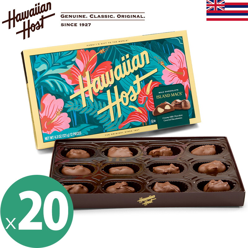 ハワイアンホースト ハイビスカスマカダミアナッツチョコレート 20箱セット(1箱あたり12粒121g入） Hawaiian Host マカデミア 輸入菓子 夏季クール｜海外お土産 トコープラス