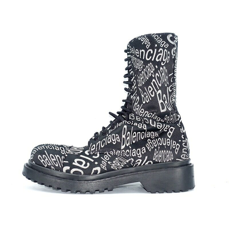 BALENCIAGA 19aw WAVE LOGO COMBAT BOOT 579657 SIZE 41 バレンシアガ ウェーブ ロゴ コンバット ブーツ 大名店【中古】