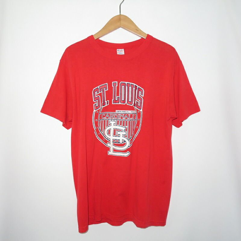 CHAMPION VINTAGE 80s ST.LOUIS TEE RED SIZE XL チャンピオン ヴィンテージ セントルイス プリント Tシャツ レッド トリコタグ 大名店【中古】｜union3 店