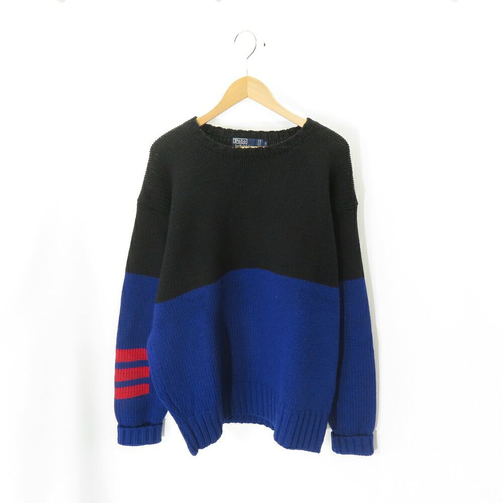 Polo By Ralph Lauren 90s 2-TONE WOOL SWEATER Size-L ポロ ラルフローレン ニット 2トーン セーター 大名店【中古】