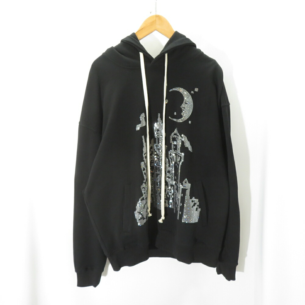LOVE KILLER CASTLE RHINESTONE HOODIE Size-L ラヴキラー キャッスル ラインストーン プルオーバー パーカー ブラック 大名店【中古】