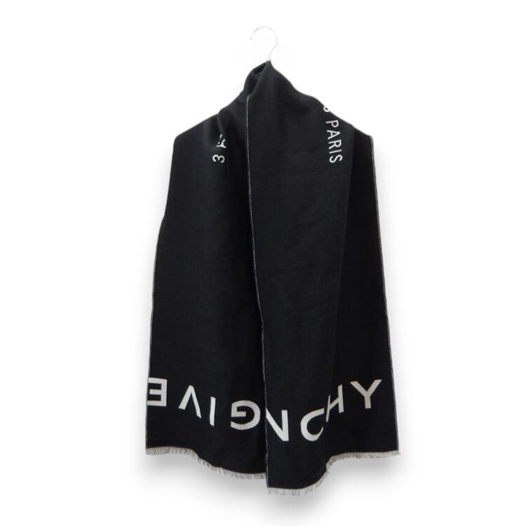 GIVENCHY LOGO WOOL SCARF BLACK ジバンシィ ロゴ ウール ロゴ スカーフ 大名店【中古】｜union3 店