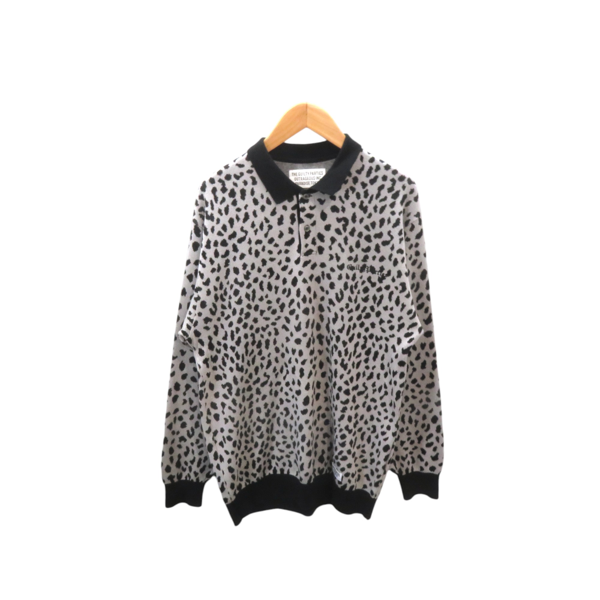 WACKO MARIA LEOPARD KNIT JACQUARD L/S POLO WHITE 大きさM ワコマリア レオパード 編み物 ジャカード ロング衣手 ポロ プルオーバー 大名店【中古】